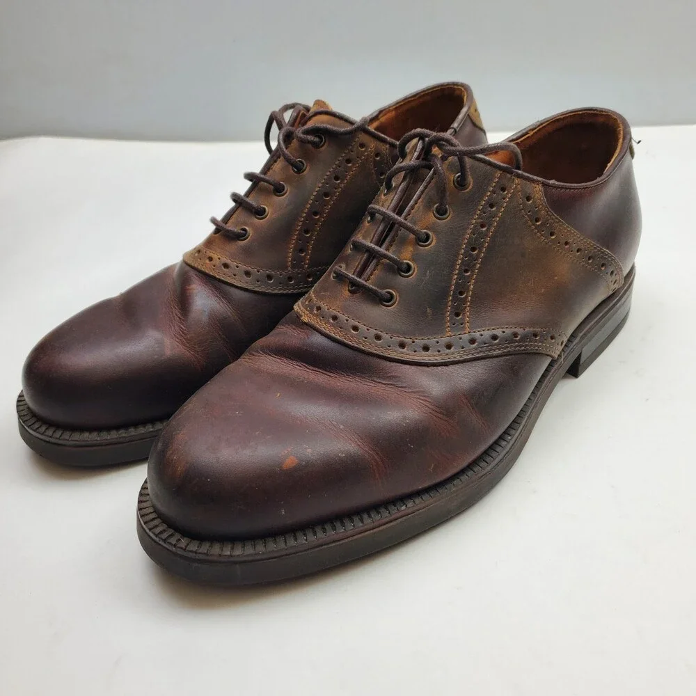 Johnston & Murphy Brown Leather Saddle Oxford Shoes Mens 10.5 Made in Italy M